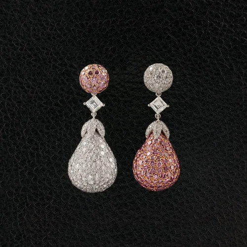 handmade gold earrings for women -Pink & White Diamond Dangle Earrings