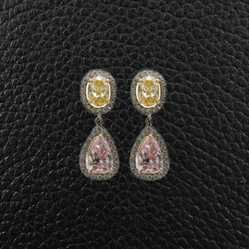 diamond hoop earrings for women -Pink, Yellow & White Diamond Earrings