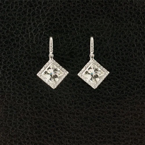 chic gold earrings for everyday wear -Princess cut Diamond Dangle Earrings