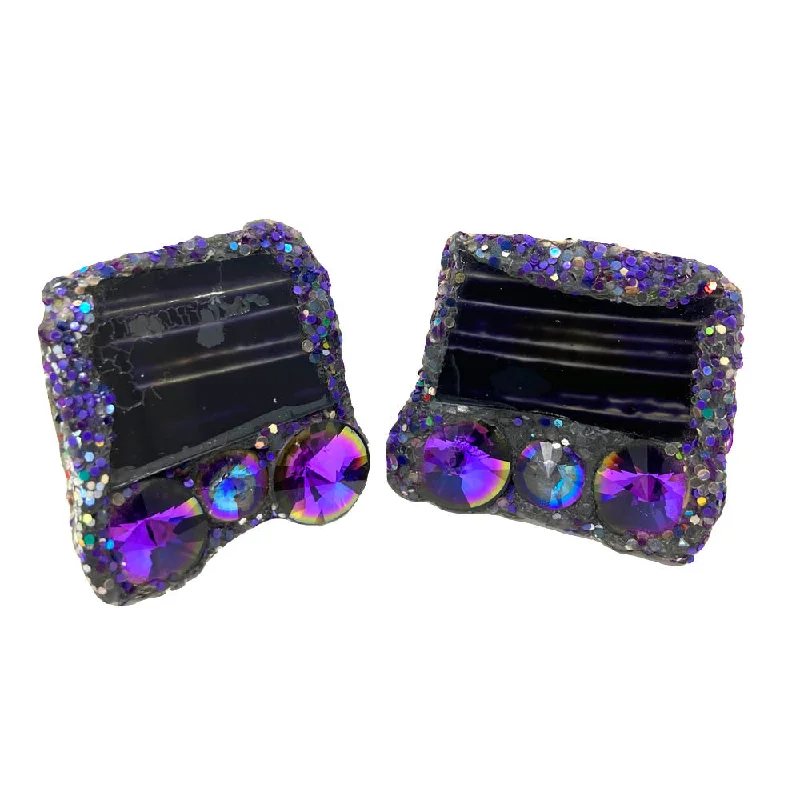 fashion statement earrings for women -PURPLE SQUARE CRYSTAL CLIP-ON EARRINGS