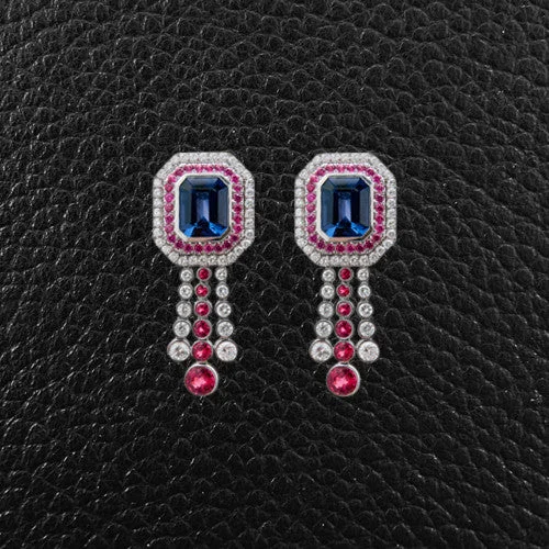 layered huggie earrings for women -Red & Blue Spinel & Diamond Earrings