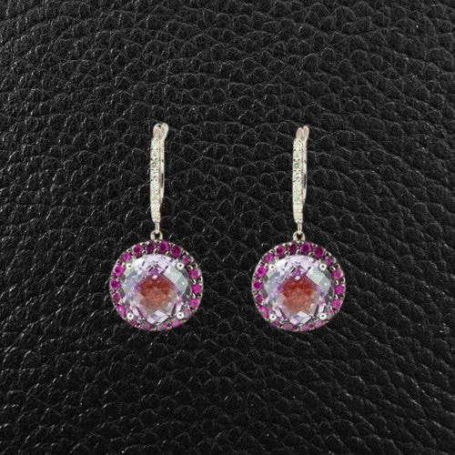 classic gold drop earrings -Rose Amethyst, Pink Sapphire & Diamond Dangle Earr