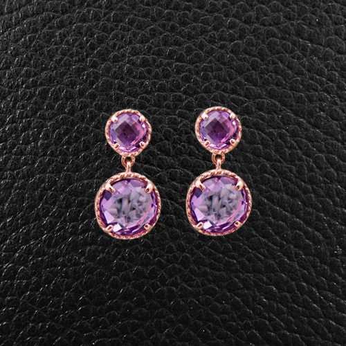 gemstone earrings for women -Round Amethyst Dangle Earrings