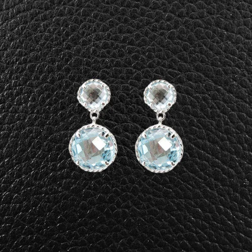 delicate hoop earrings for women -Round Blue Topaz Dangle Earrings