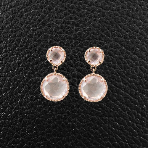 minimalist gold earrings for daily wear -Round Rose Quartz Dangle Earrings