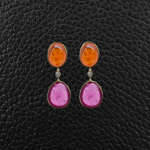 sapphire drop earrings for women -Rubellite, Garnet & Diamond Earrings