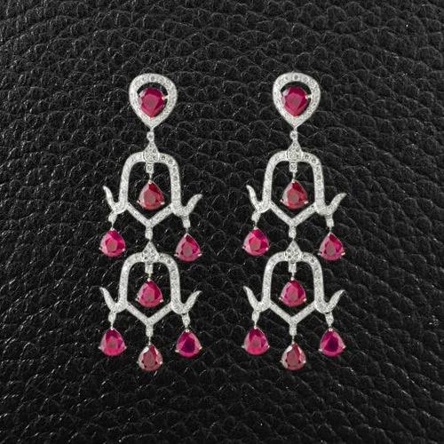 delicate pearl stud earrings -Ruby & Diamond Dangle Earrings