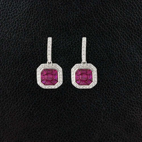 boho style earrings for women -Ruby & Diamond Dangle Earrings