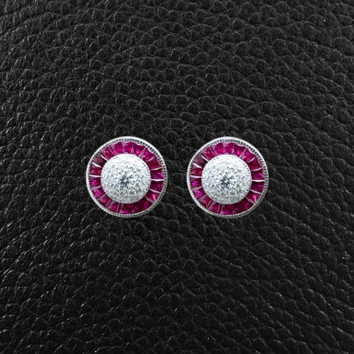 cubic zirconia stud earrings -Ruby & Diamond Earrings