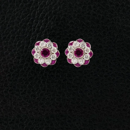 minimalist huggie earrings for women -Ruby & Diamond Earrings