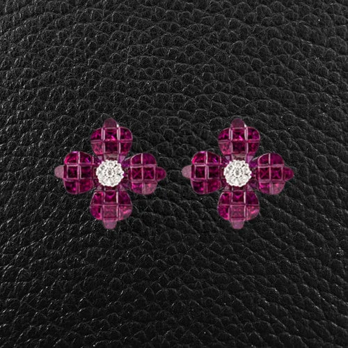 celestial moon earrings for women -Ruby & Diamond Flower Earrings