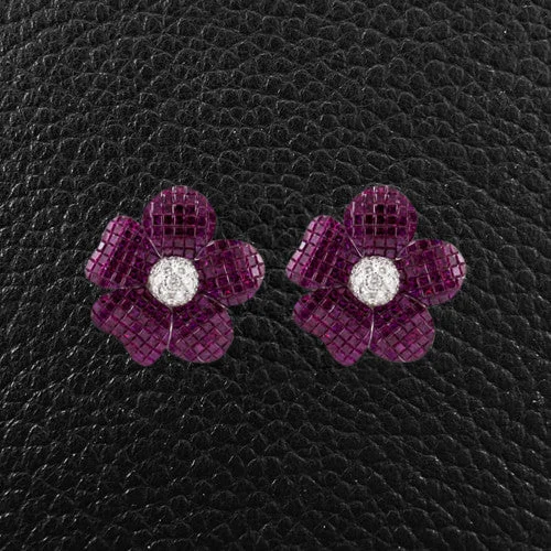 vintage chandelier earrings for women -Ruby & Diamond Flower Earrings