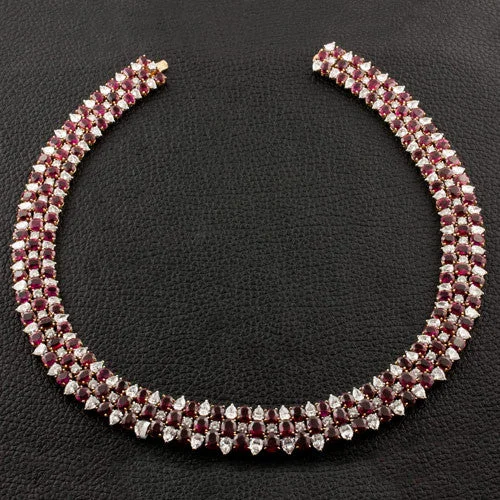 crystal cluster earrings for women -Ruby & Diamond Necklace, Bracelet & Earrings Suite