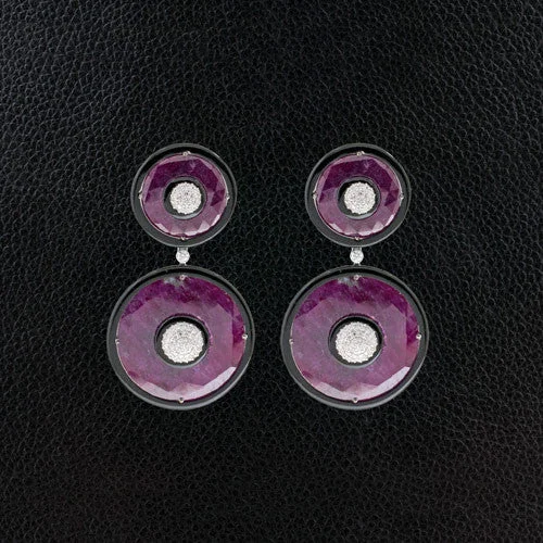 bold statement earrings for women -Ruby, Onyx & Diamond Dangle Earrings