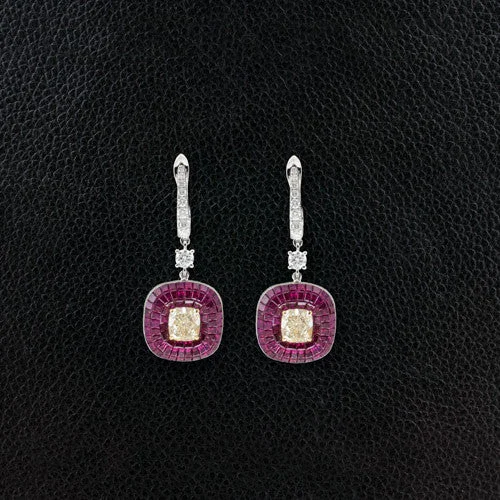 luxury diamond earrings for special occasions -Ruby & Yellow Diamond Earrings