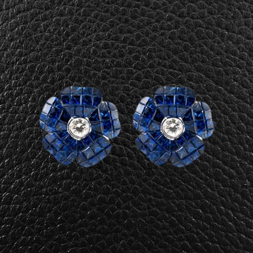 crystal chandelier earrings for women -Sapphire & Diamond Flower Earrings