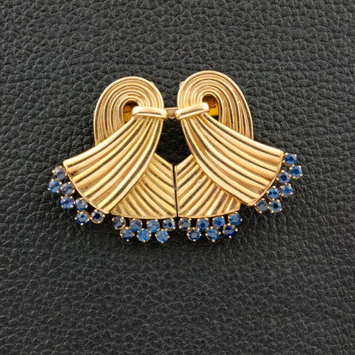 gold tassel earrings for women -Sapphire Estate Earrings & Pin Set