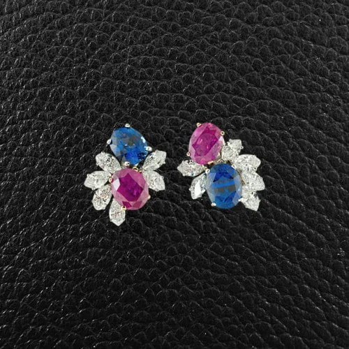 classic gold stud earrings -Sapphire, Ruby & Diamond Cluster Earrings