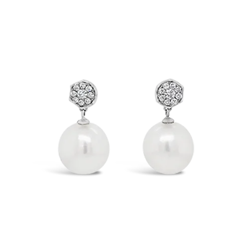 delicate pearl stud earrings -South Sea Pearl & Diamond Earrings