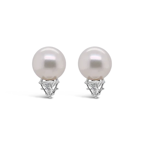 classic pearl earrings for formal events -South Sea Pearl & Diamond Earrings