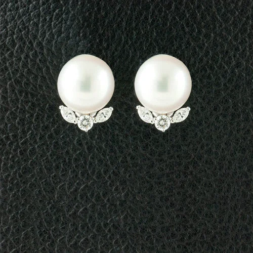 dainty stud earrings for everyday wear -South Sea Pearl & Diamond Earrings