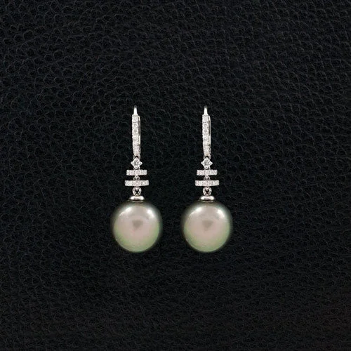 sterling silver hoop earrings -Tahitian Pearl & Diamond Dangle Earrings