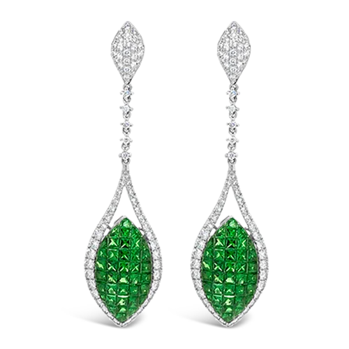 diamond drop earrings for women -Tsavorite & Diamond Curvy Dangle Earrings