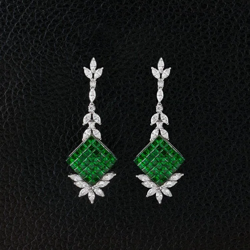 personalized name earrings for women -Tsavorite & Diamond Dangle Earrings