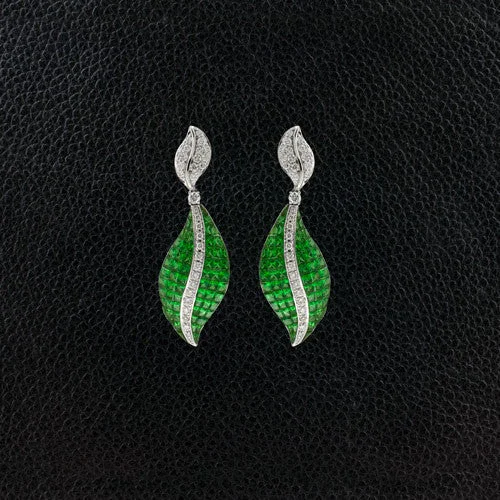 cubic zirconia stud earrings -Tsavorite & Diamond Dangle Earrings