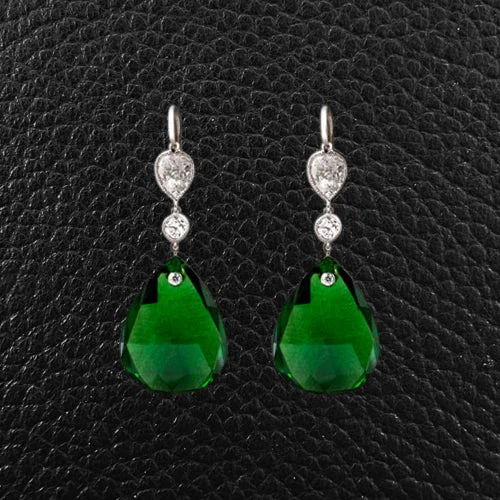 luxury gold earrings for women -Tsavorite & Diamond Dangle Earrings