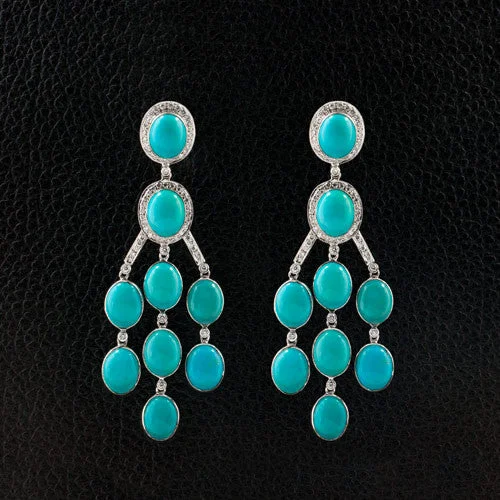 hoop earrings set for layering -Turquoise & Diamond Dangle Earrings