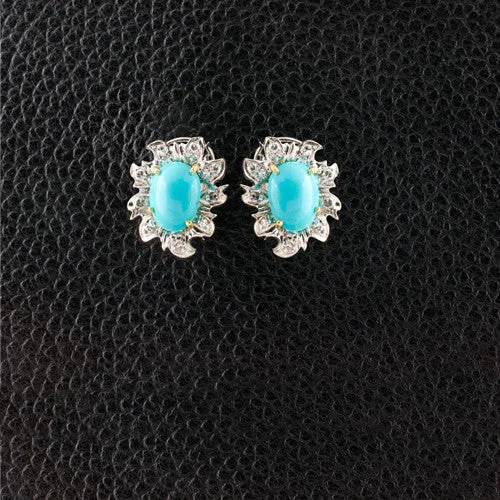 luxury diamond earrings for special occasions -Turquoise & Diamond Estate Earrings