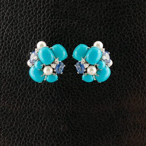 emerald earrings for women -Turquoise, Sapphire & Diamond Earrings