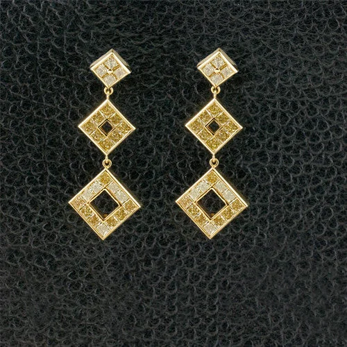 luxury gold earrings for women -Yellow Diamond Dangle Earrings