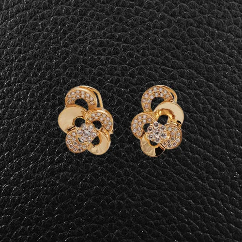 butterfly drop earrings for girls -Yellow Gold & Diamond Flower Earrings