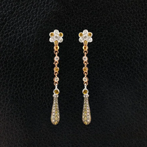 gemstone stud earrings for women -Yellow Sapphire & Diamond Dangle Earrings