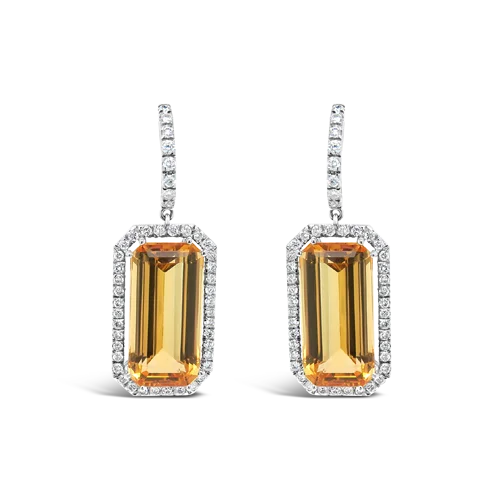 gemstone earrings for women -Yellow Topaz & Diamond Dangle Earrings