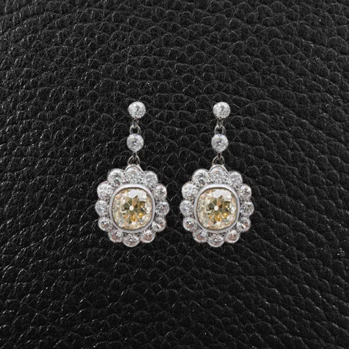 crystal cluster earrings for women -Yellow & White Diamond Dangle Earrings