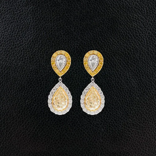 emerald earrings for women -Yellow & White Diamond Dangle Earrings