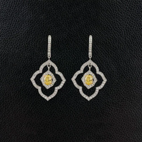 modern geometric earrings for women -Yellow & White Diamond Dangle Earrings