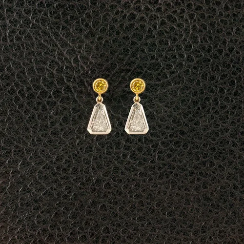 simple silver stud earrings -Yellow & White Diamond Drop Earrings