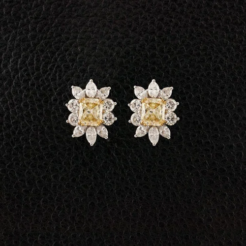 vintage pearl earrings for brides -Yellow & White Diamond Earrings