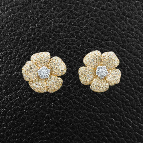 custom engraved earrings for gifts -Yellow & White Diamond Flower Earrings